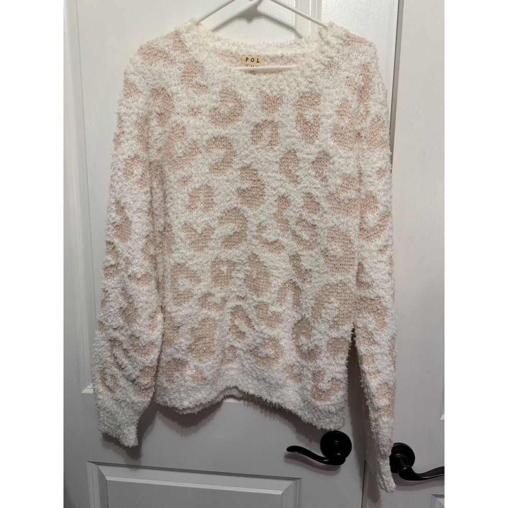 POL Leopard Print Cozy Fuzzy Sweater Long Sleeve Women's Size M - Picture 2 of 7